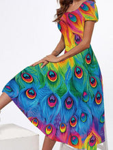 Vestido estampado de cuello redondo y manga corta